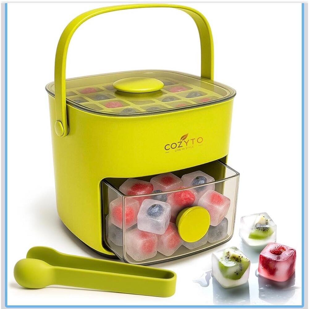 Ice Cube Tray with Lid & Bin 48 Cubes One Press Release w/ Scoop BPA Free